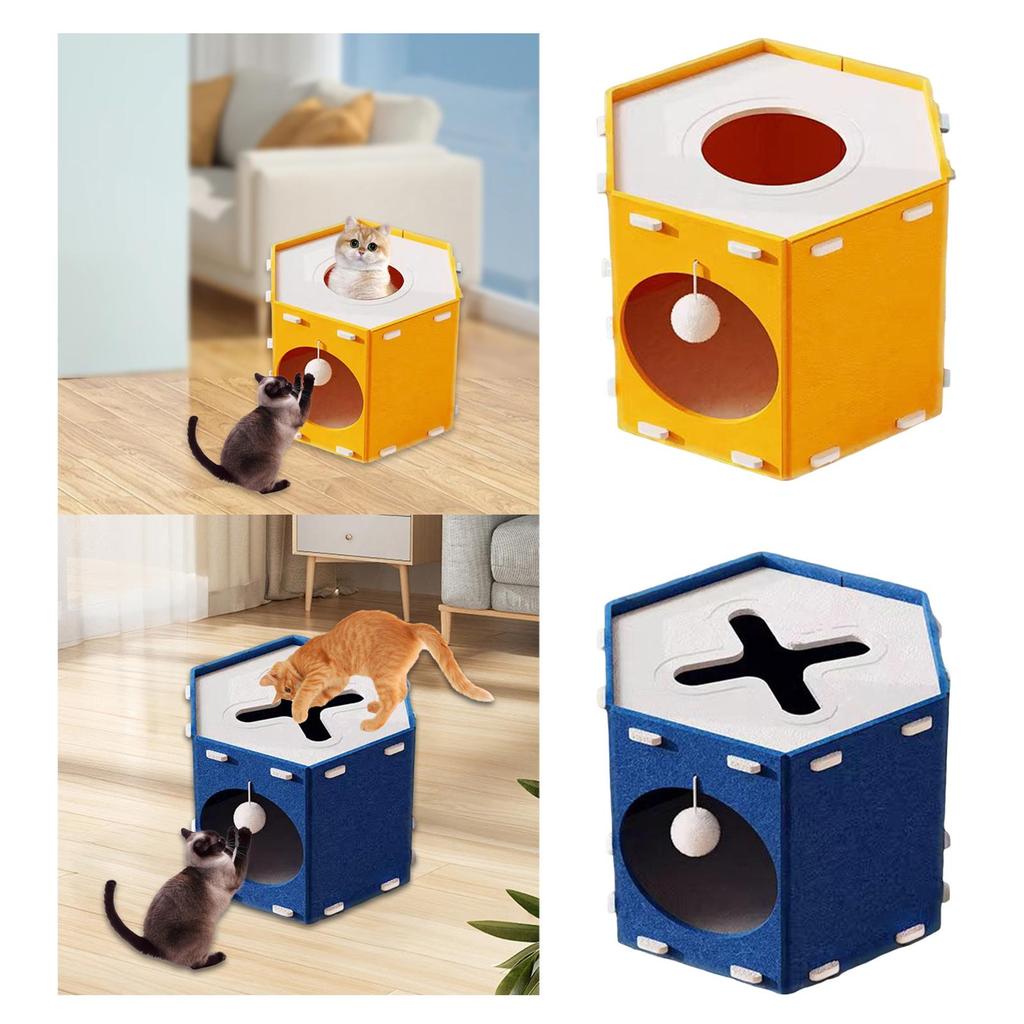 Felt Cat House for Small Medium Large Cats Peephole with Ball Hanging Furniture Kitten Cave Tunnel Extra Large Scratch Resistant