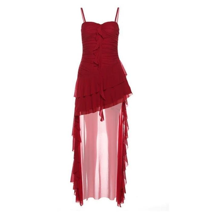 Lotus Leaf Mesh Pure Desire Tube Top Suspender Dress Summer New Super Fairy Sweet Spice Slim Trailing Skirt