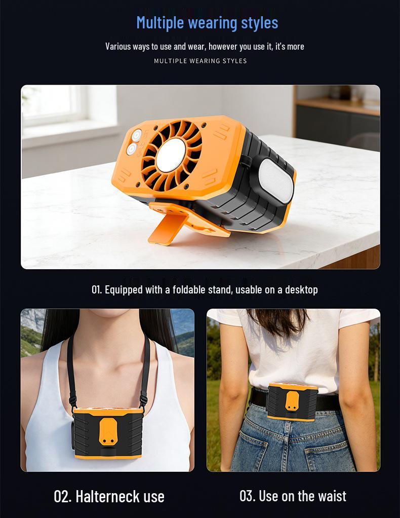 Portable Waist-Hanging USB Fan with Large Battery and Semiconductor Cooling - Ideal for Outdoor and Construction Use