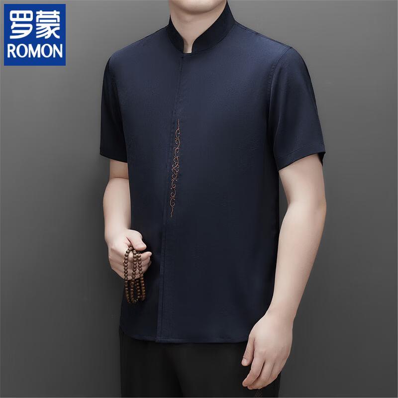

ROMON Men s Chinese Style Stand Collar Short Sleeve Shirt 43/190