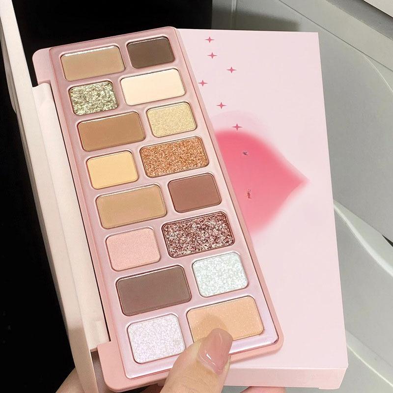 Korejská paletka očních stínů 16 barev Perleťové Matné Růžové Zemité Rozjasňující Denní Lehký Make-up Nízká Saturace