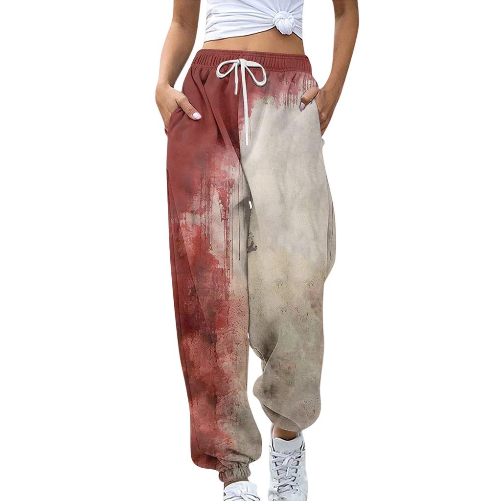 Sweatpants for Women Elastic Waist Drawstring Casual Pants Halloween Printing Pants with Pockets