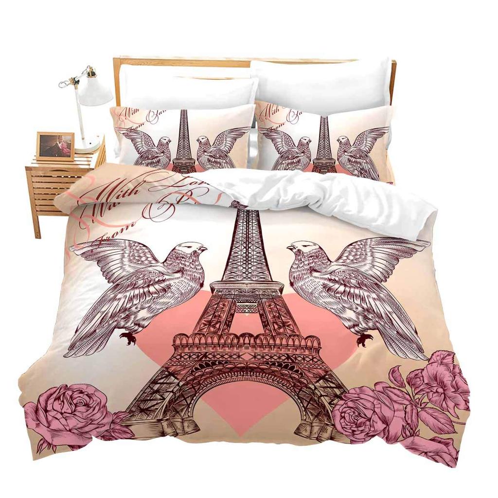 Pigeon Peace Duvet Cover Set Cute Bird Pattern King Queen Size Polyester Comforter Cover with Pillowcase for Teens Bedding Set