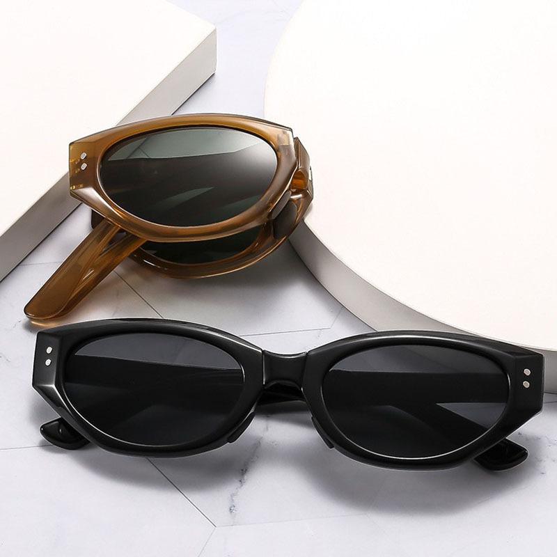 Brown cat eye foldable sunglasses women's high-end face small men's polarized sunglasses UV-proof sunglasses