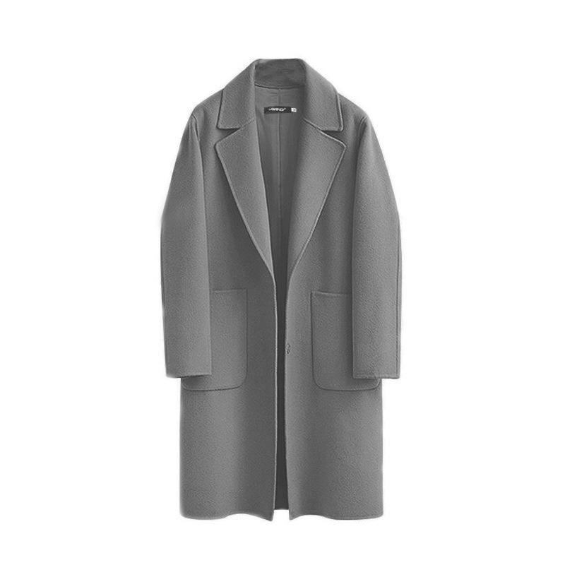 Damski Zimowy Płaszcz Wełniany Plus Size Luźny Długi z Kołnierzem