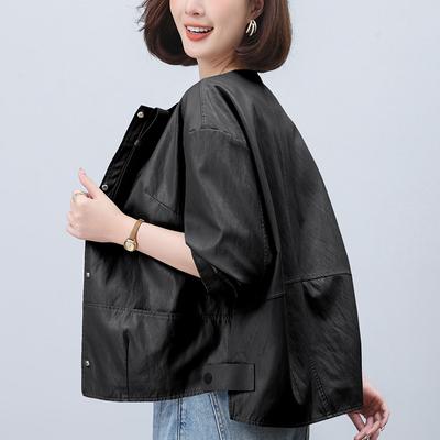 Black Leather Jacket for Women Spring and Autumn New Temperament High-end Small Leather Jacket Short PU Leather Top Trendy