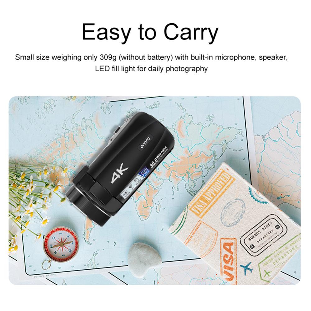 Ordro Cámara de vídeo digital HDR-Z88 4K Videocámara de 30MP Grabadora DV Panel táctil IPS de 3,0 pulgadas 10X