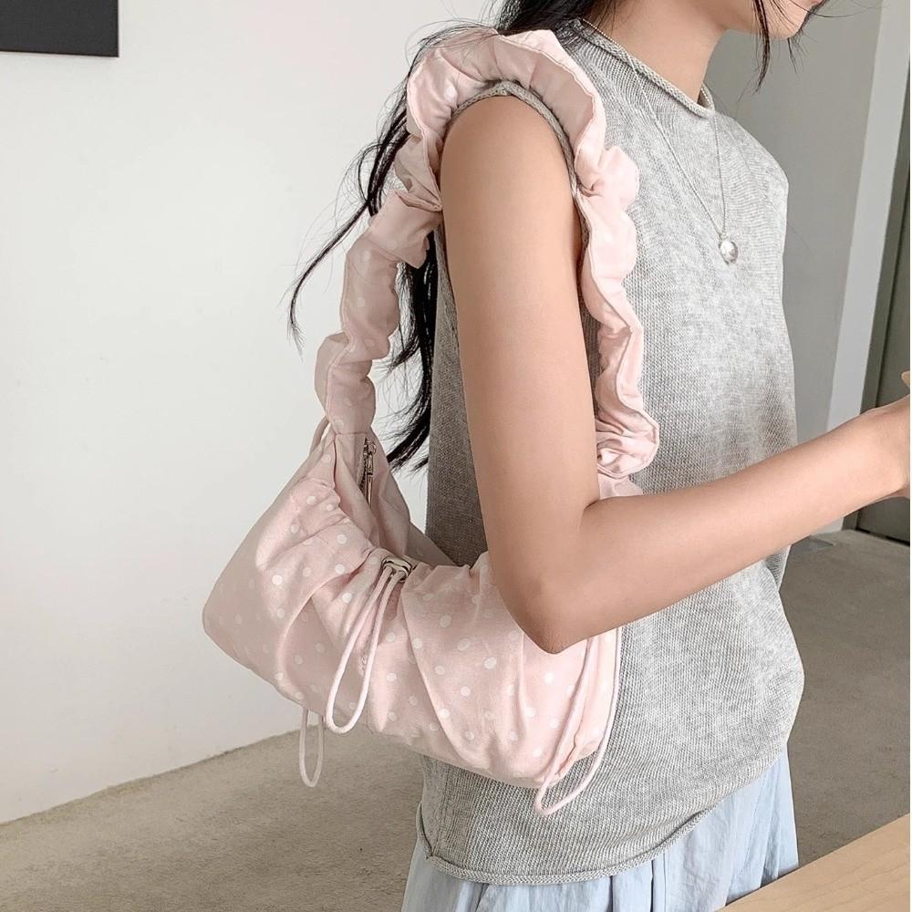 

Fashion Polka Dot Underarm Bag Large Capacity Ultralight Drawstring Shoulder bag Zipper Nylon Crossbody Bag розовый