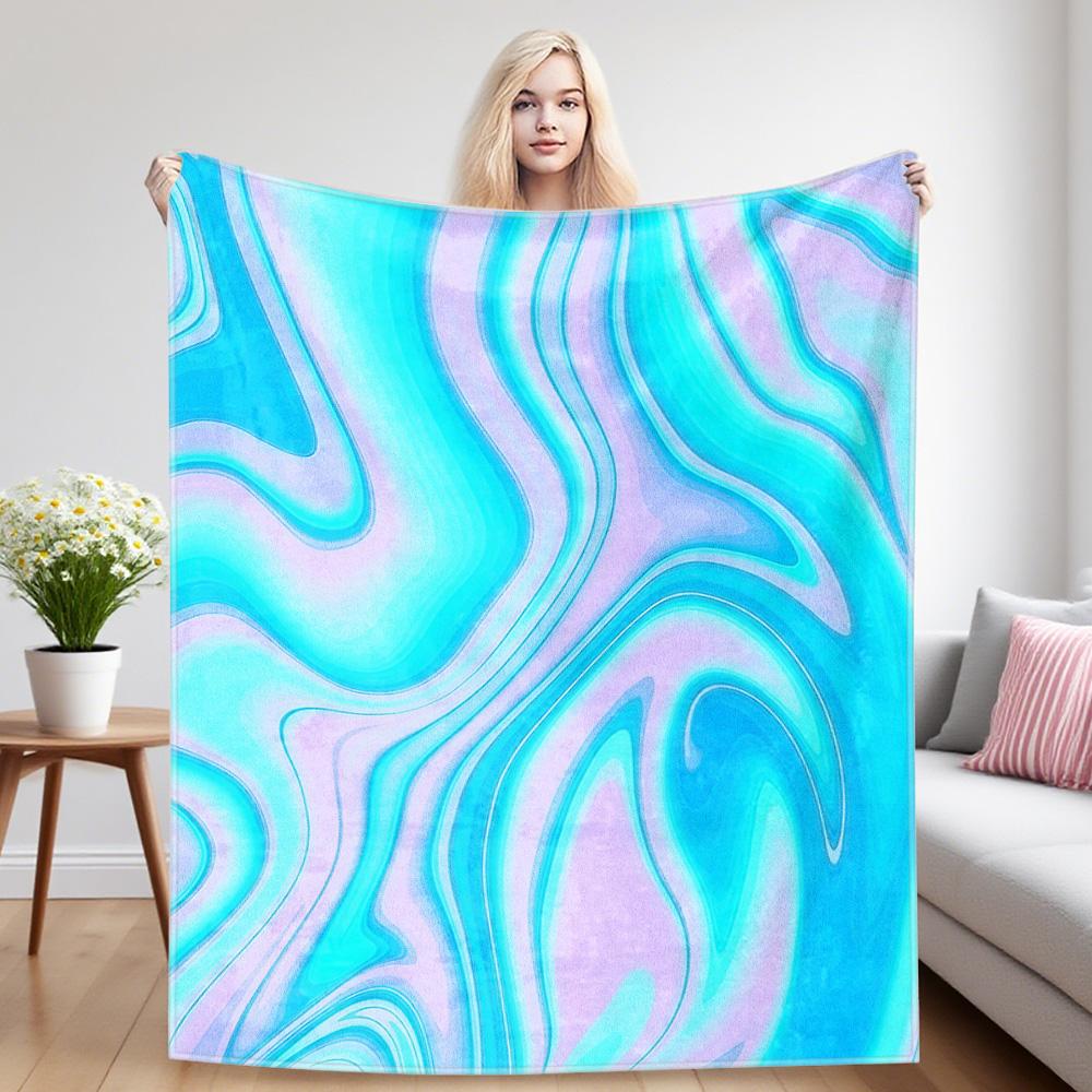 Pastel Cyan Lavender Marble Printed Blanket Suitable For Sofa Beds, Offices, Travel Camping Chairs, Warm Woolen Blankets