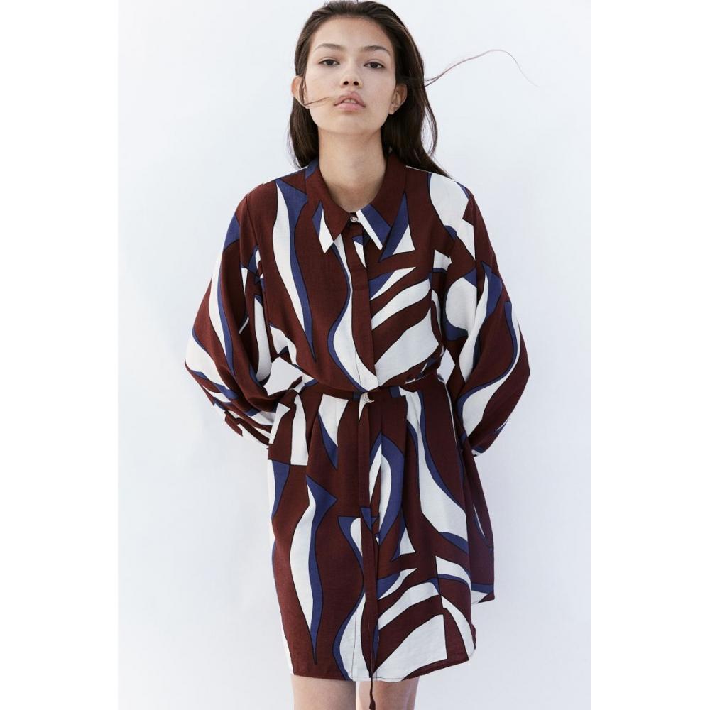 

Платье-рубашка HM с поясом, бордового цвета с узором