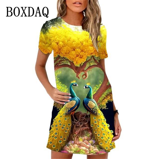 Abiti con Stampa Digitale 3D Donna Estate Manica Corta Scollo O Casual Ampio Vestito