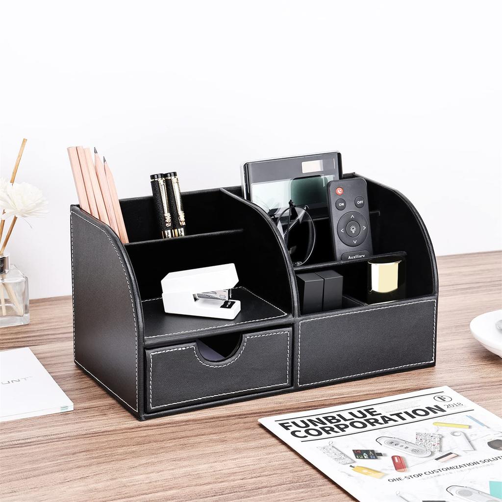 PU Leather Desk Organizer Pencil Holder Office Supplies Caddy Stationery Holder for Home School and Office Supplies