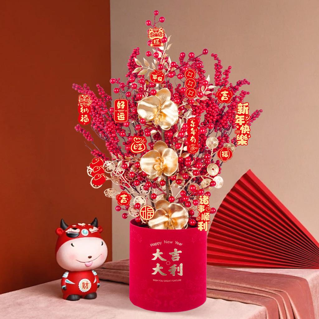 Uflower Lunar New Year Artificial flowers 2026 New Year Artificial Red Fruit Berry Pot Wedding Party Home Room Decorations