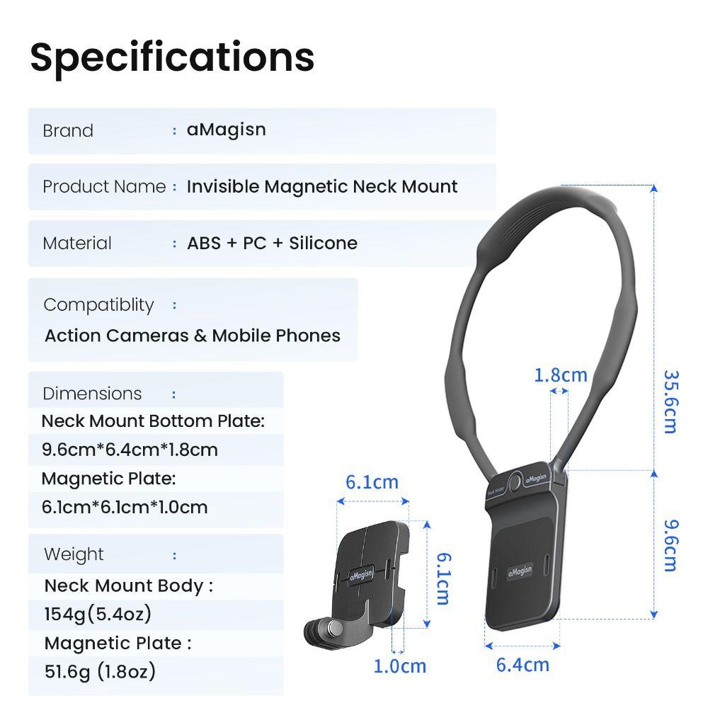 Magnetic Neck Mount Camera POV Mount for Insta360/DJI Osmo/GoPro Action Camera Accessories