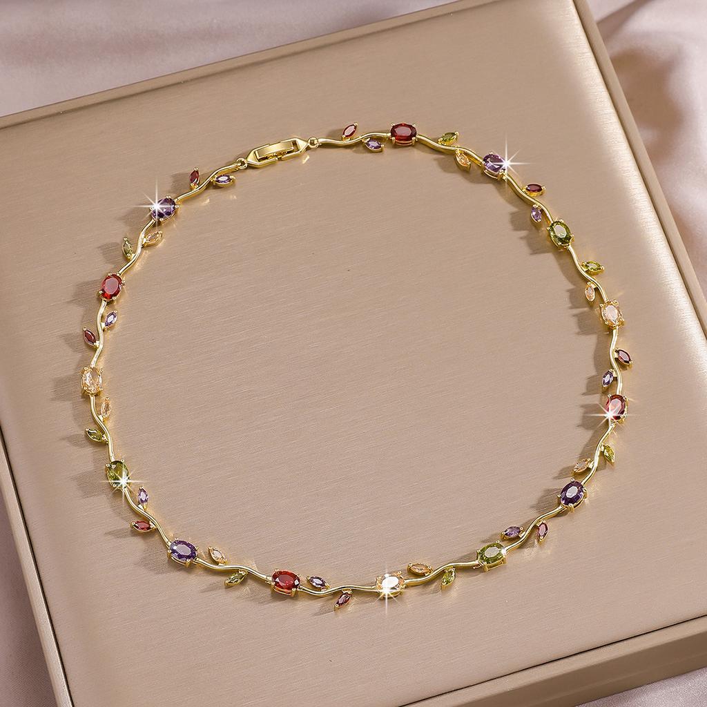 Luxury Gold-Plated Copper Zircon Leaf Bracelet, High Quality Jewelry