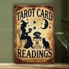 Vintage Tarot Card Readings Aluminum Sign  Witch and Cat with Stars Rustic Wall Hanging Decor for Entryway Religious Theme