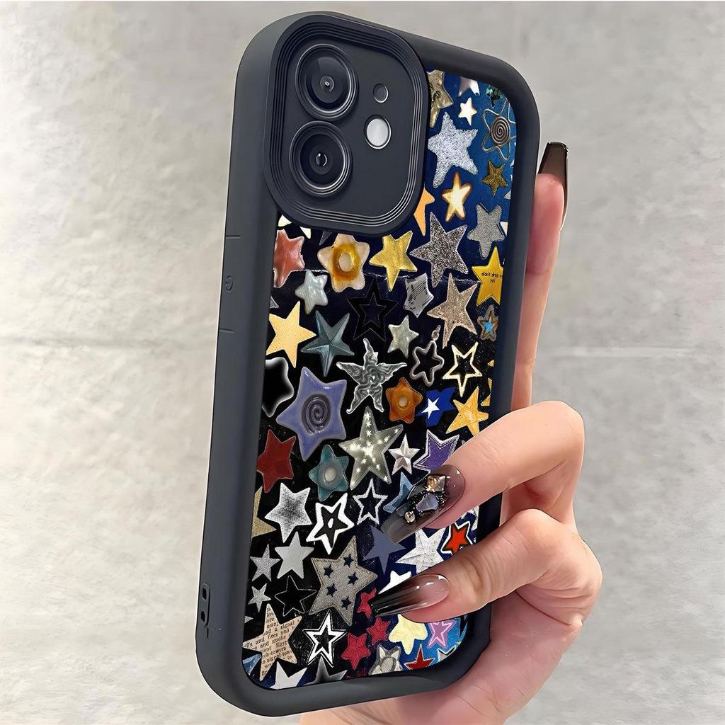 Five-Color Star Stairs iPhone 15/16/17 ProMax Protective Case (Black, New Groove)