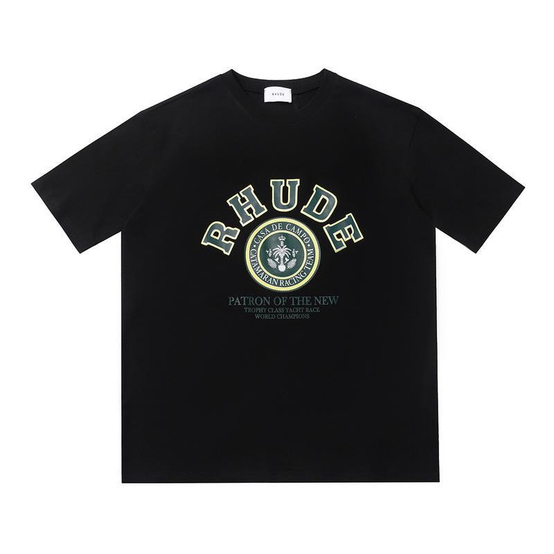 2023 Marchio trendy europeo e americano transfrontaliero RHUDE logo con lettera micro-etichetta motivo t-shirt a maniche corte uomo e donna high street larga h