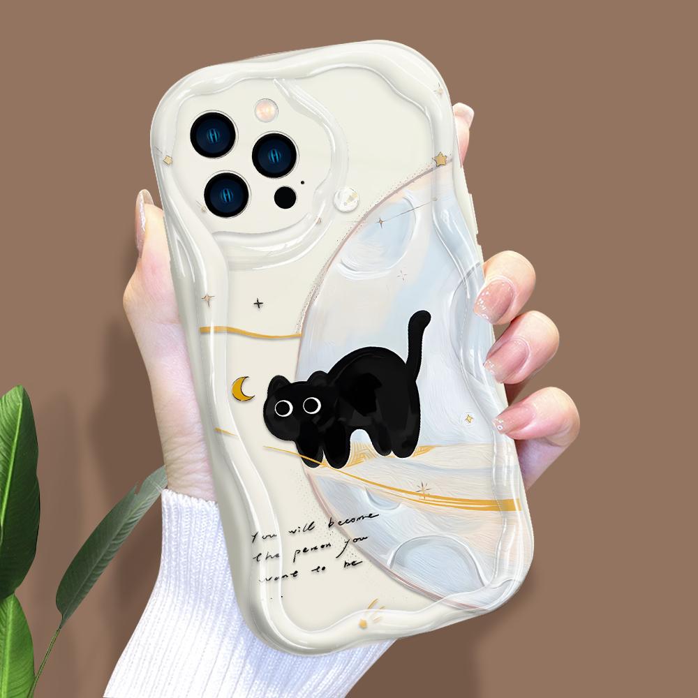 Cartoon Pattern Cream Texture Casing Wavy Edge Soft Silicone Cover Phone Case for IPhone Samsung Huawei Honor Xiaomi Redmi Infinix Tecno
