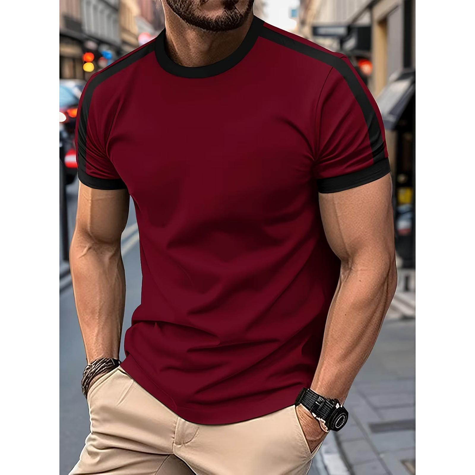 Men s Casual Short-sleeved Sports Fitness Color Men s T-shirt Base Shirt S