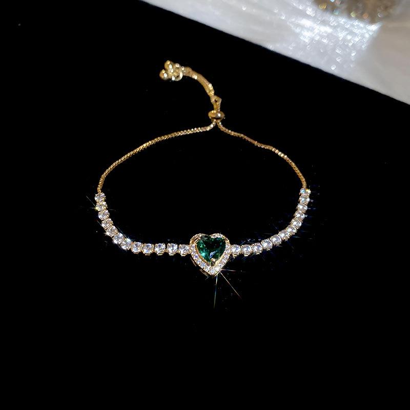 Peach Heart Love Bracelet Women's Fashion Temperament Zircon Bracelet Light Luxury Link Chain Bracelets Wristband Jewelry K-