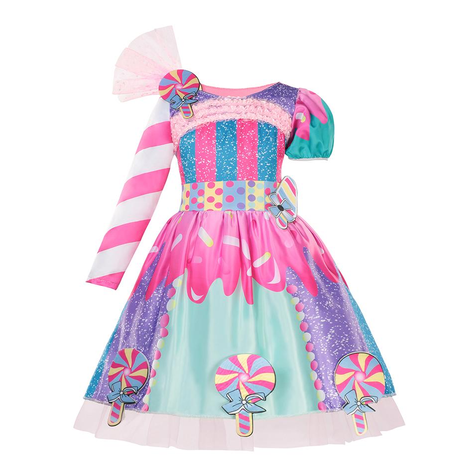 Children's Candy Dress Candy Princess Cosplay Costume Purim Carnival Party Fancy Dress Dress with Candy Hat Suit Prom Costume