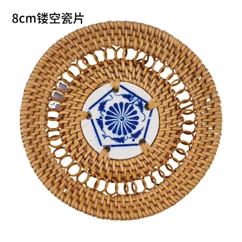 

Rattan Woven Coaster Tea Set Accessories Heat Insulation Pad Bowl Mat Table Mat Round