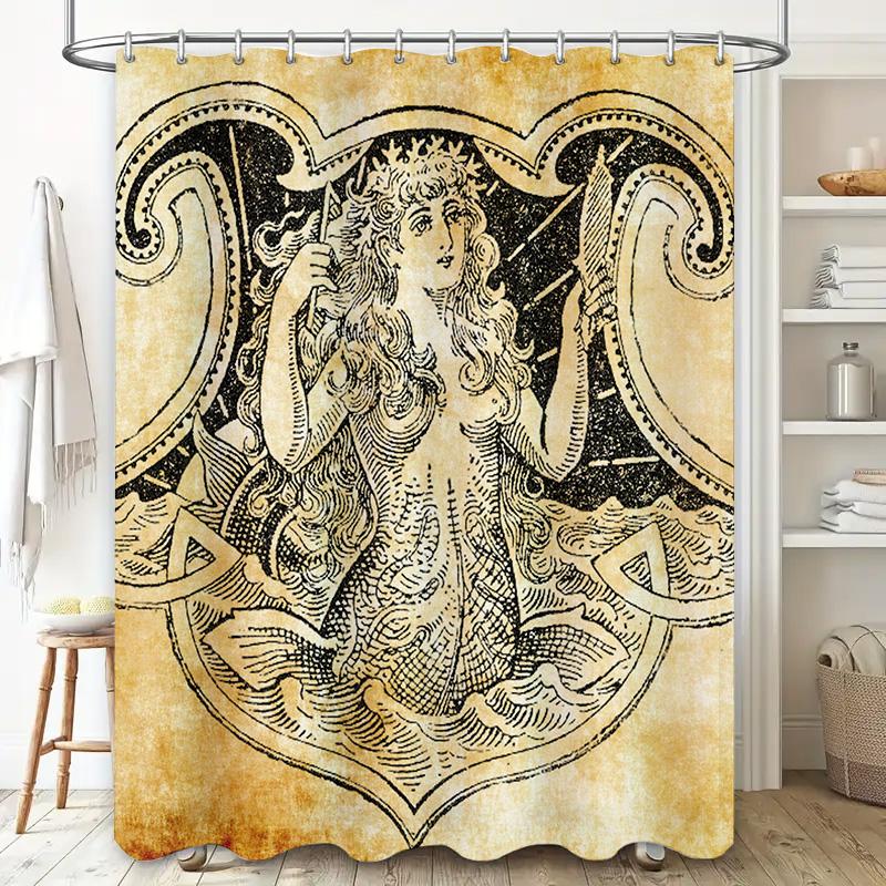 Vintage-inspired shower curtain with intricate design featuring mythical creatures perfect for your bathroom decor