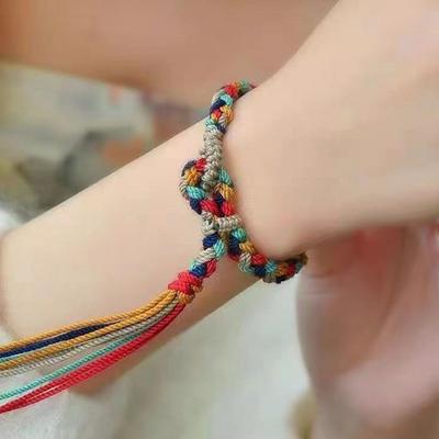 Χειροποίητο Θιβετιανό Πλεγμένο Πολύχρωμο Κορδόνι Βραχιόλι Εθνικού Στυλ Βραχιόλι Ρυθμιζόμενο Κορδόνι με Κόμπους