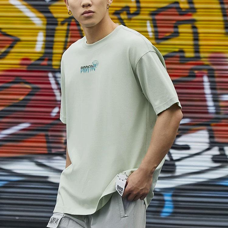 Li-Ning Badfive Cartoon Graphic Letter Print Loose Casual Round Neck T-Shirt Unisex Tops Foam-Green AHSS423-2
