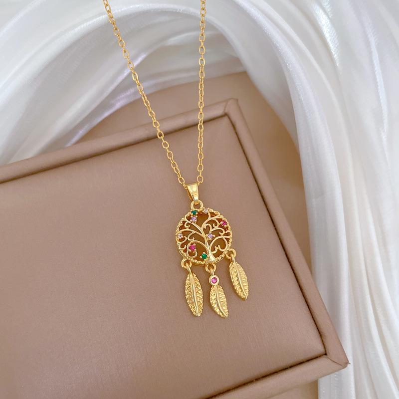 Color Dream Net Light Luxury Temperament Gorgeous Full Diamond Necklace Female Versatile Collarbone Chain Titanium Steel Chain