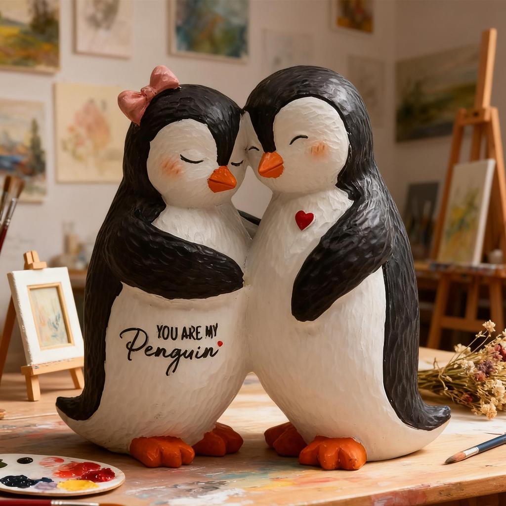 Figurki Zwierząt Żywica Dekoracja Domu Romantyczne Pingwiny Kochankowie Miniaturowe Figurki Na Boże Narodzenie Urodziny Walentynki Imprezę Kobiety