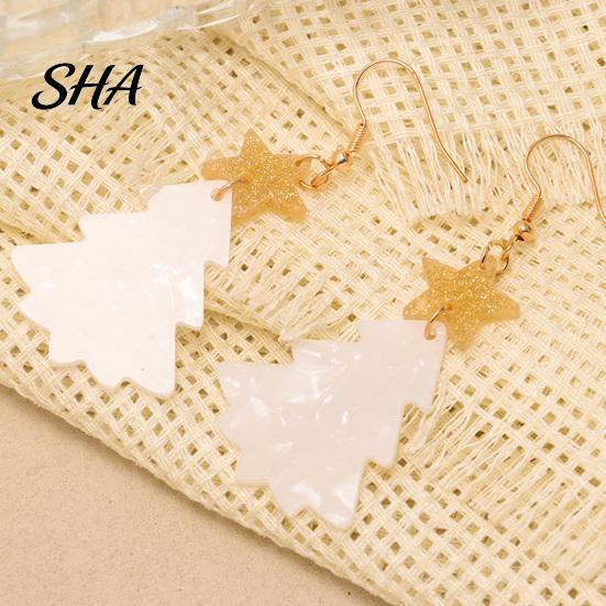 Gift for Her on Christmas 1 Pair Tree Earrings, Glitter Acrylic Star Xmas Shape Cute Earrings Winter Dangle Holiday Festive Jewelry New Year