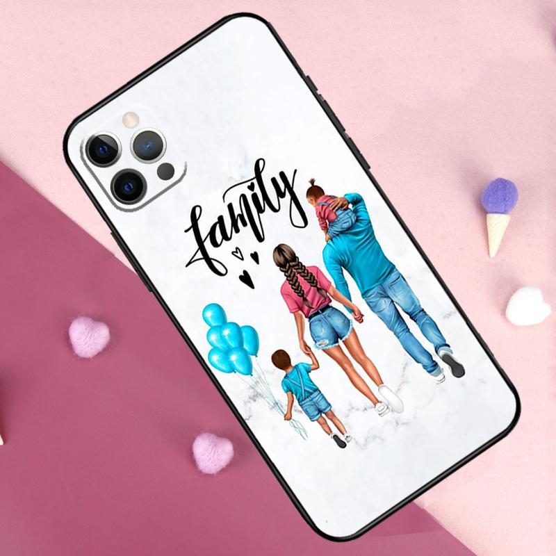 Baby Mother Brown Girl Family Phone Case For iPhone 17 Pro Max 11 14 15 16 Pro Max Plus 12 13 Mini 17 Air 16e Back Cover