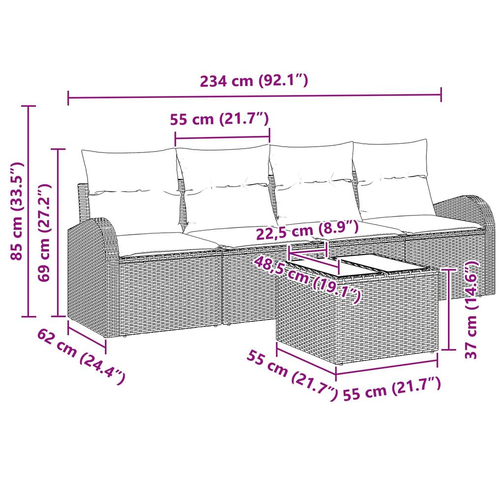 Garden Sofa Set with Cushions 5 pcs Black and Turquoise Poly Rattan
