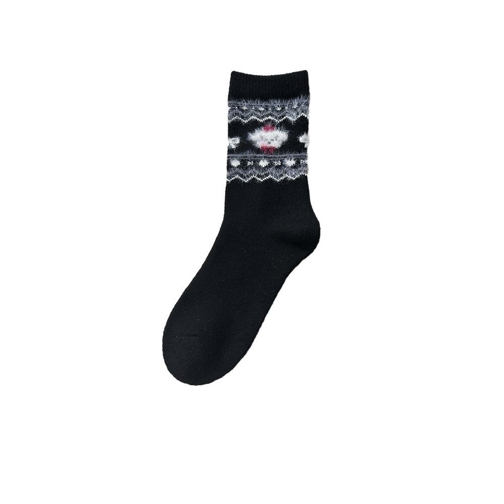 

Autumn and Winter Wool Cartoon Mid-calf Women s Socks, Women s Wool Thickened Winter Pile Socks 1 pair чорний