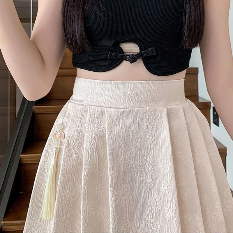 Spring And Summer National Wind New Plus Size Skirt Chinese Pleated Skirt With Elastic Waist High Waist Jacquard Fashion Slim Skirt