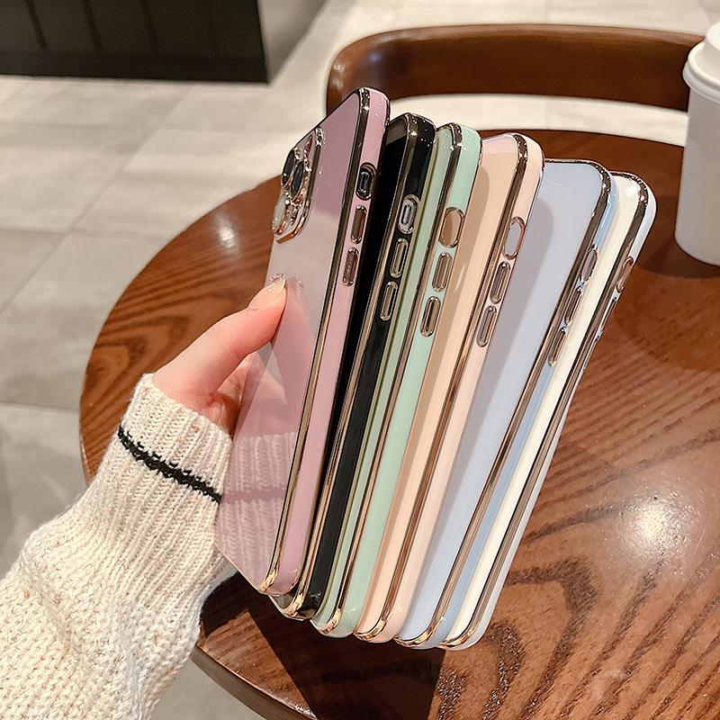 Luxury Electroplated Color Phone Case For Iphone 11 12 13 Pro Max Xs Xr Max 7 8 Plus Soft Lens Protection Silicone Back Cover