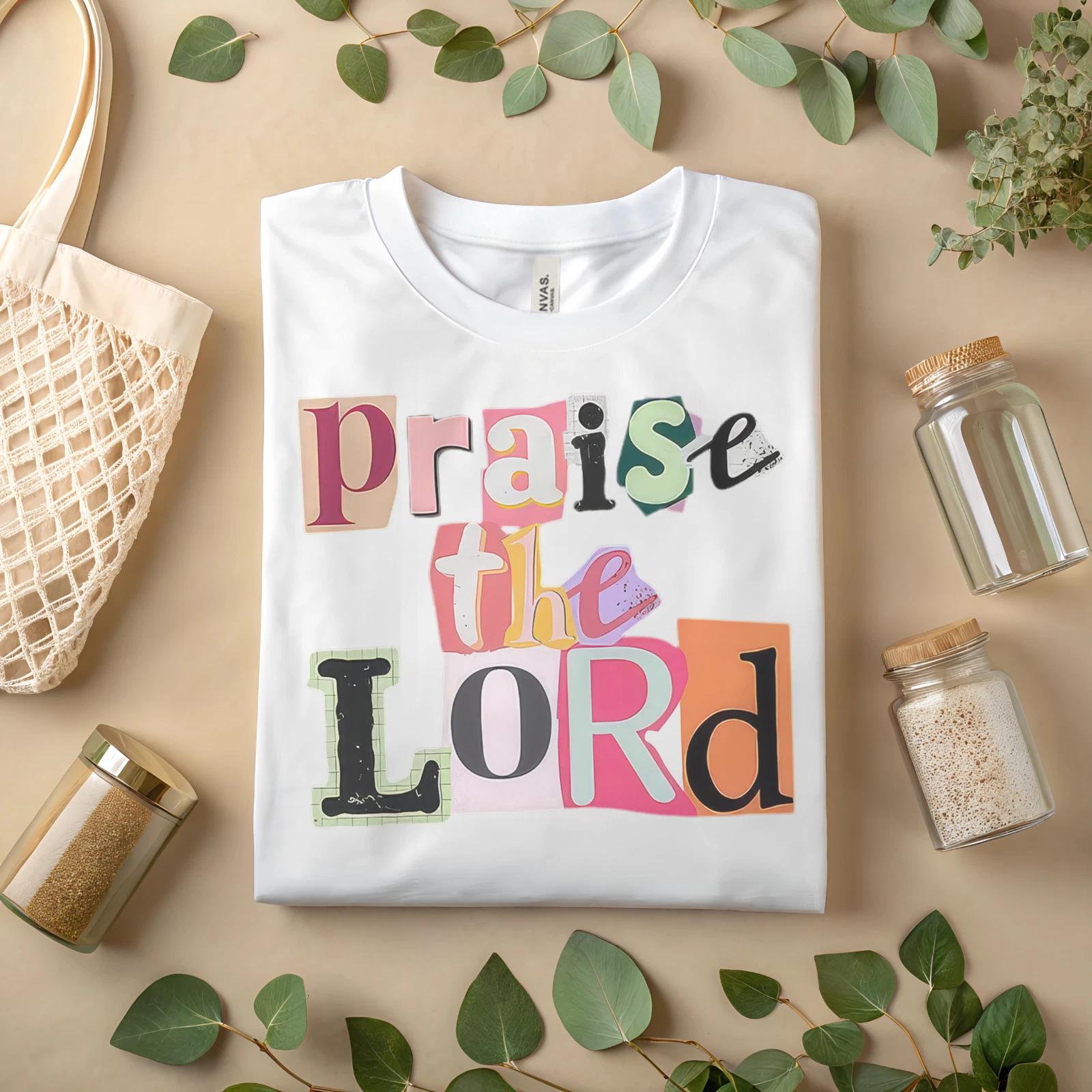 

Praise The Lord Colorful Retro Christian T-Shirt for Women & Faith Lover A456 3XL