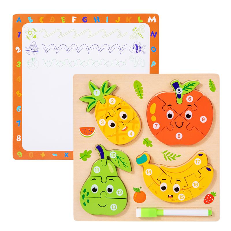 Montessori Wooden 3D Puzzle for Toddlers with Drawing Board Animal & Vehicle Shape Matching Blocks Jigsaw Toys for Kids Learning