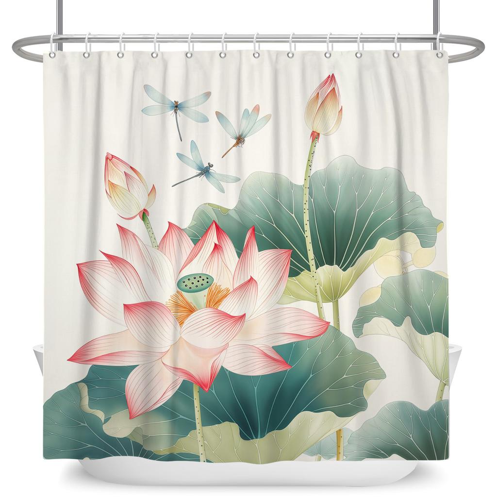 Chinese Style Plum Blossom Shower Curtain with Hooks Waterproof Polyester Bathroom Curtain Ink Painting for Home Decor 180x180cm
