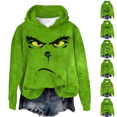 Women's Hooded Long Sleeve Christmas Printed Flannel Top Hooded Sweatshirt