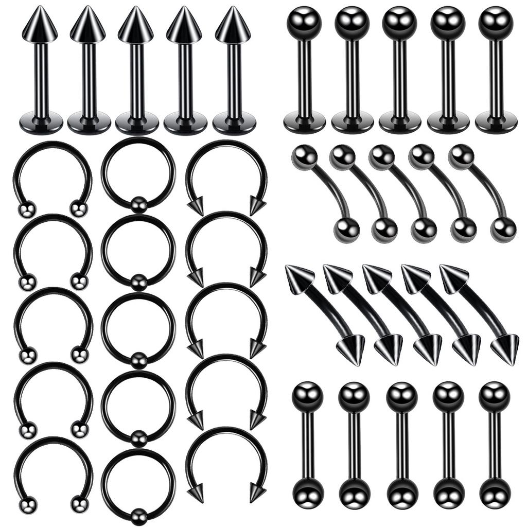 40Pcs Stainless Steel Nose Stud Lip Stud Set Nose Ring Earrings Piercing Jewelry