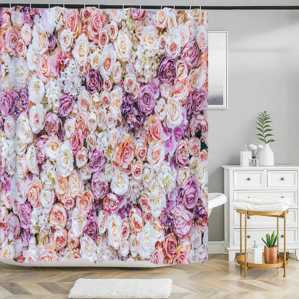 Beautiful natural flowers shower curtain waterproof polyester fabric bath curtain rose floral curtains for bathroom decor