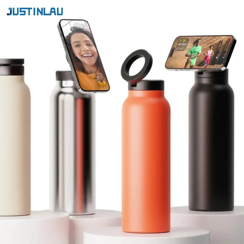 JUSTINLAU Portable Thermos Cup with Magnetic Holder Stainless Steel Double Layer Vacuum Flask Sport Cup Travel Mug Insulated Cup