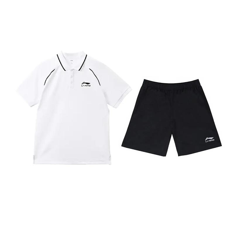 Li Ning Logo Print Simple Fashion Quick-Dry Comfortable Versatile Short Sleeve Polo Shirt Casual Sports Set Unisex Polo Shirt YPLV051-1+YKSV147-2
