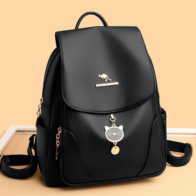 Schoolbag Kangaroo backpack women's 1011 summer new Korean version simple fashion shoulder women's bag soft leather backpack travel schoolbag