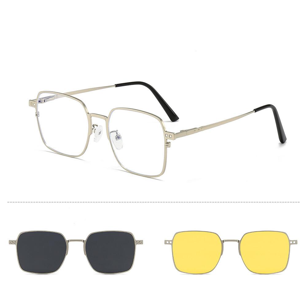 

3 в 1 Магнитные Анти-синие Легкие Очки для Чтения Мужские Антибликовые Дневные Ночные Водительские Солнцезащитные Очки Квадратные Очки No Blue Light 0