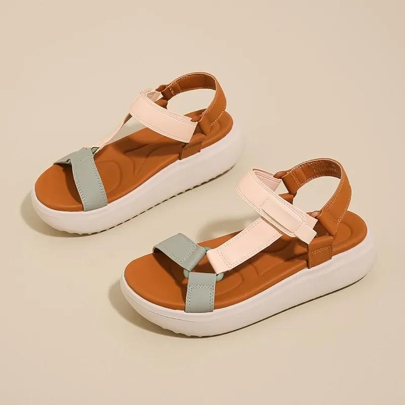 

New Women Sandals Hook & Loop Platform Sole Patchwork Women Shoes Leisure Outdoor Comfortable Wear-resistant Sandalias De Mujer 42 темно-коричневого кольору