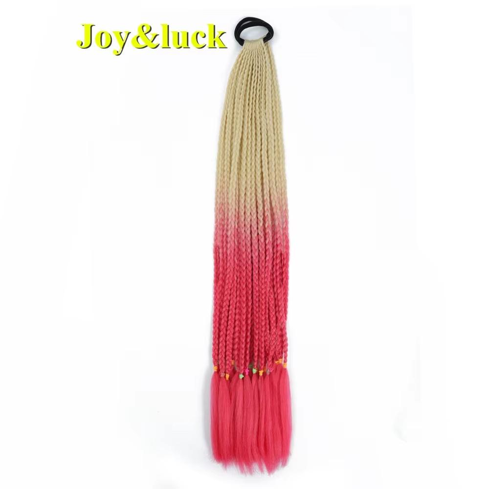 24 Zoll Ombre Yaki Straight Synthetische Haarverlängerungen Mädchen Farbe Geflochten Zopf Gummiband Box Braid